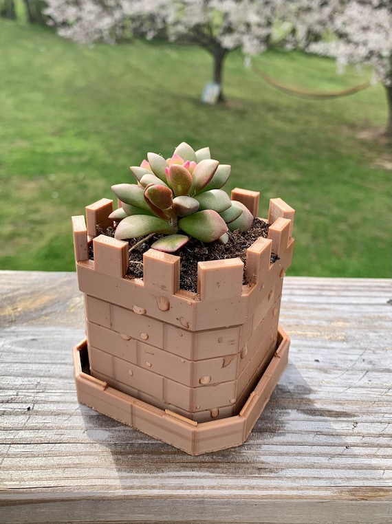 3D Printed Castle Tower Planter: Succulent Pot With Drip Tray - Etsy
