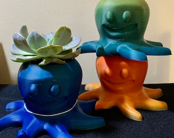 Rainbow Octopus 3D Printed Succulent Houseplant Plug Planter Cactus Pot