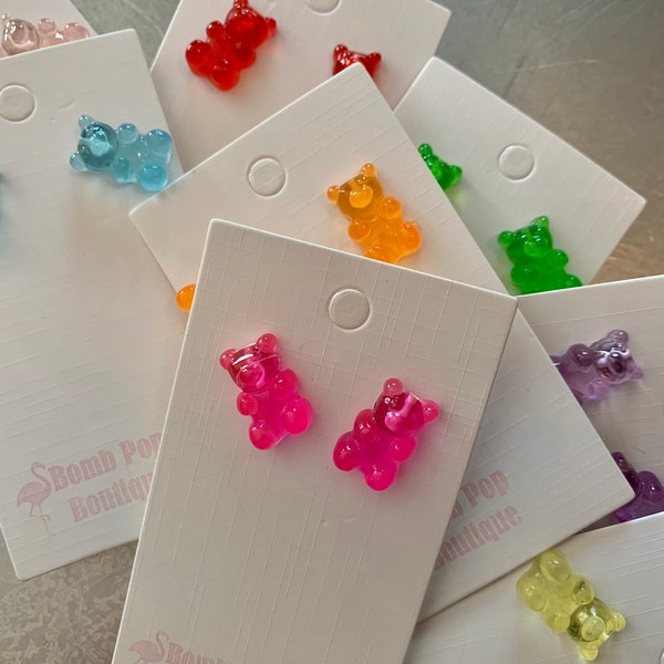 Rainbow Gummy Bear Stud Earrings - Gummy Candy Charms - Gummi Bear Earrings - Gummy Worms Jewelry - Rainbow Bears Colorful Bear Sweet