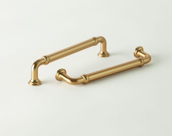 slim fit dress slacks French Style Cabinet Handles Elegant Drawer Pulls Solid Brass Kitchen Hardware Satin Brass / 8.8'' Hole Center / 2 Pack