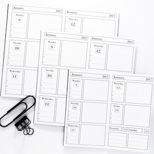 May include: A set of four blank weekly calendar pages for January 2017. Each page is divided into seven days of the week, with space for writing in appointments and tasks.