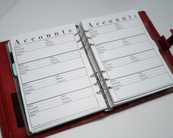 Accounts Log / Password Insert for Filofax, Kikki K, etc. - A5 and Personal Size Inserts