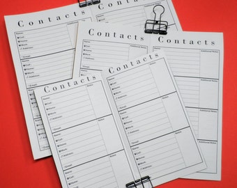 Contacts / Address Book Insert for Traveler's Notebook - Wide, Standard / A5 SLIM, B6, and Personal Size Inserts