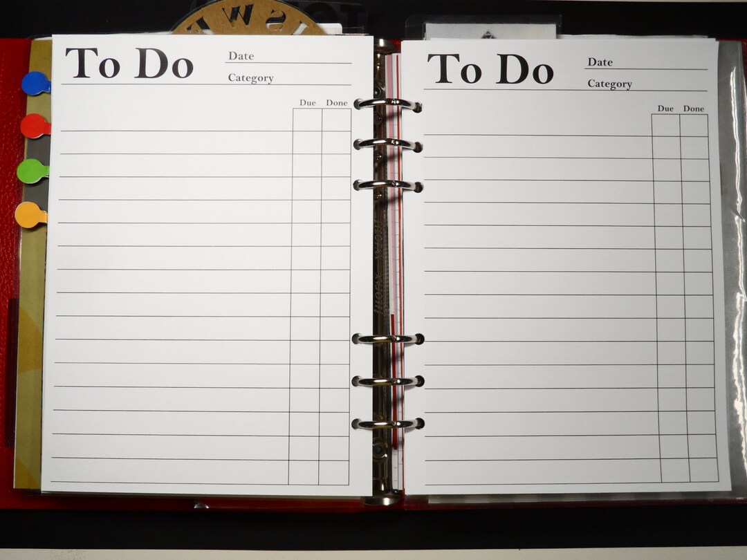 Printed A5, A6, Personal Ring Size To-do List Insert - Simple, Classic ...