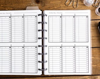 Printed Bills Tracker Insert - Simple, Classic Style - HP Classic, A5 and Half Letter Sizes Available