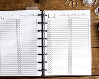Printed - List Insert - Simple, Classic Style - HP Classic, A5, Half Letter, B6, Mini HP, etc.