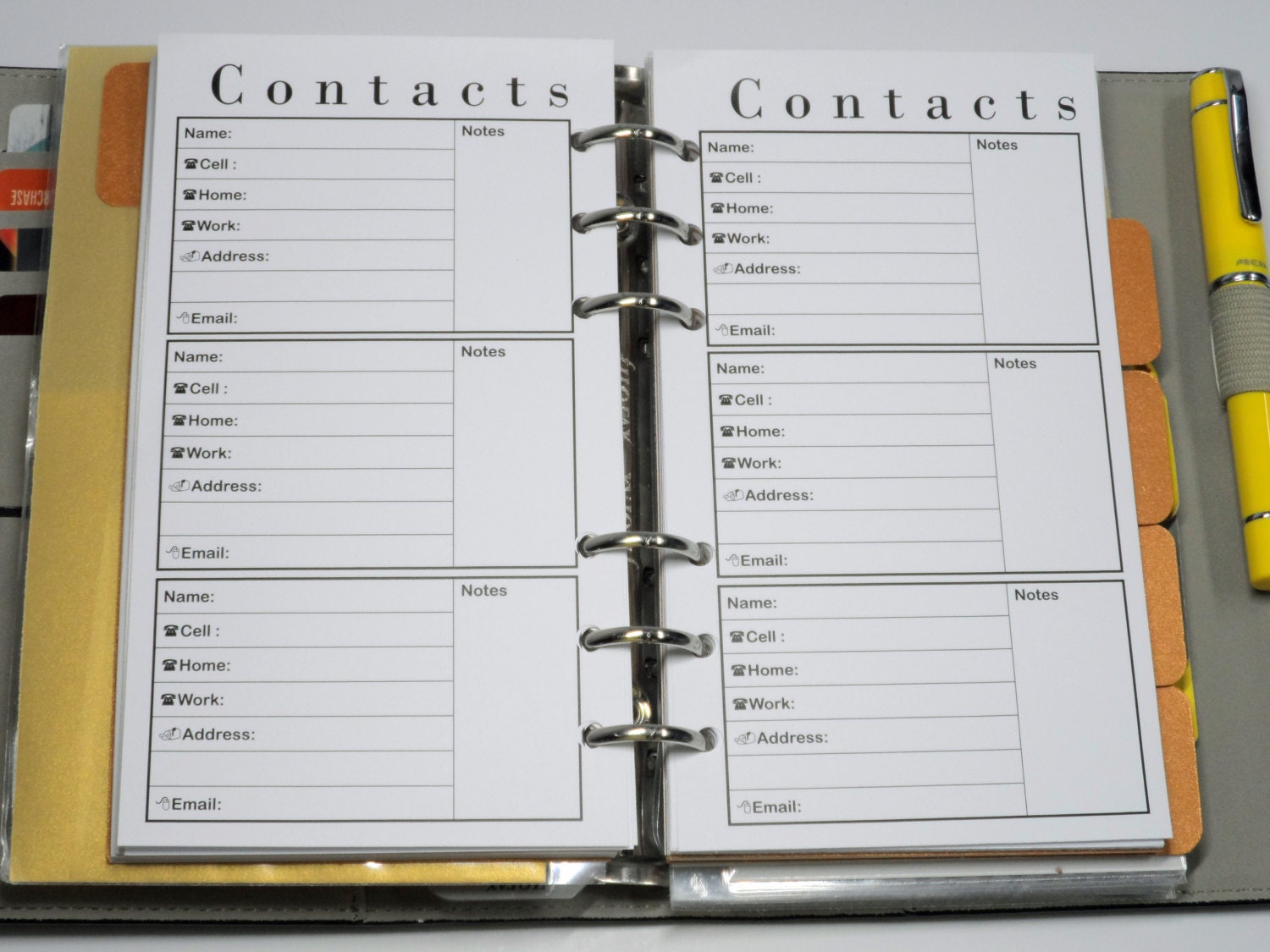 Contacts / Address Book Insert for Filofax Kikki K Etsy