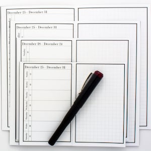 2025 / 2026 DATED Week on 1 page - 2 Page Spread w/ Grid- Horizontal- Wide (Cahier), Standard, B6, Personal + Pocket Size Travelers Notebook