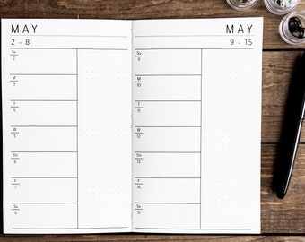 2026 / 2027 DATED Week on 1 page - Horizontal - Grid, Dot Grid or Blank Notes Section - Wide, Standard, B6, and Personal Traveler’s Notebook