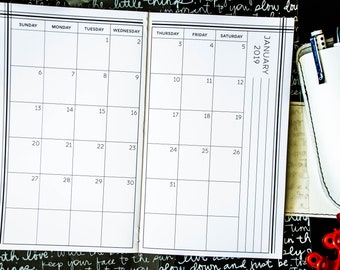 May include: A black and white calendar for January 2019. The calendar is divided into seven columns for each day of the week, with the days of the week labeled at the top. The numbers 1 through 31 are printed in the boxes for each day of the month.