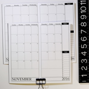 Dated 2026 / 2027 Monthly Planner - Wide (Cahier), Standard + B6 Size Traveler’s Notebook Insert - Sunday Start - Month on Two Pages (MO2P)