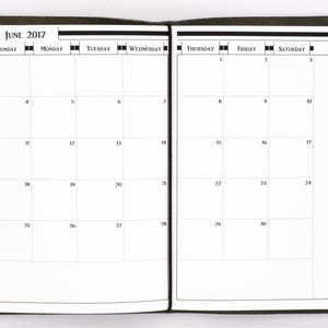 May include: A black and white calendar with the month of June 2017 printed on the top. The calendar is divided into seven columns for each day of the week, with the days of the week labeled at the top. The calendar is blank, with no appointments or events marked.