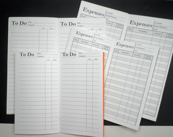 Expense Tracker or To Do Insert for Midori / Fauxdori Traveler's Notebook - Wide, Standard, B6 and Personal Size Inserts