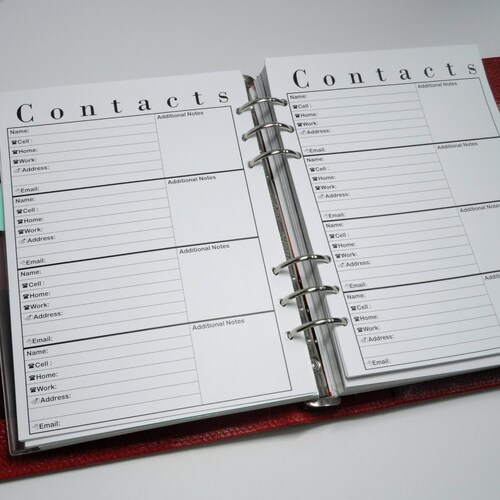 Contacts / Address Book Insert for Filofax Kikki K Etsy