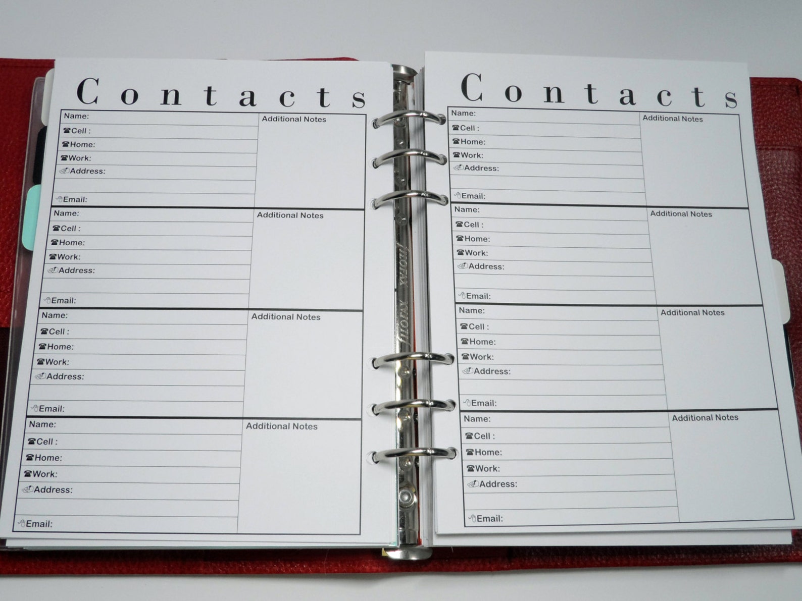 Contacts / Address Book Insert for Filofax Kikki K Etsy