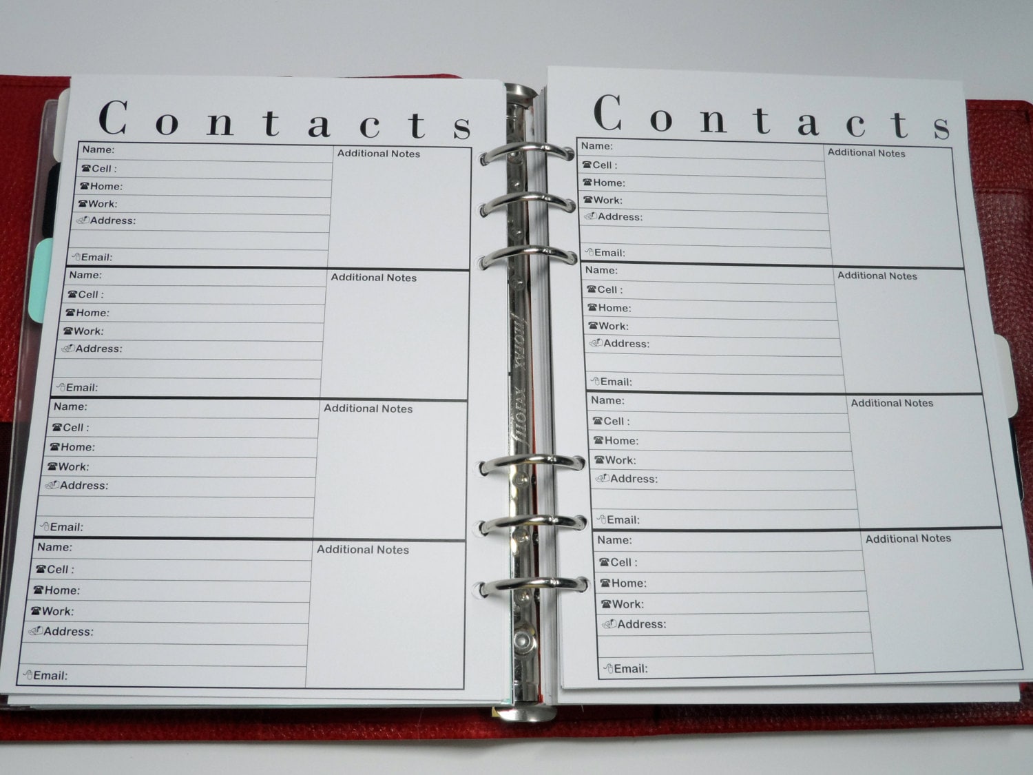 Contacts / Address Book Insert for Filofax Kikki K Etsy