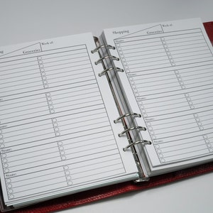 Shopping / Grocery List Insert for Filofax, Kikki K - A5, A6, and Personal Ring Size Inserts