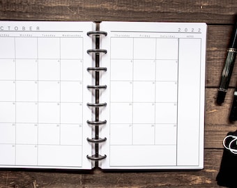 2026 / 2027 Month on 2 Pages (MO2P) - Sunday Start - Notes / Week at a Glance - B5, HP Classic, A5, Half Letter, HP Mini, etc - Ring or Disc