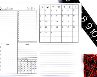 Printed 2026 / 2027 - Month on 1 Page w/ Perpetual Month, 2 page spread (To Do) for Traveler's Notebook - Wide (Cahier), Standard + B6 Size