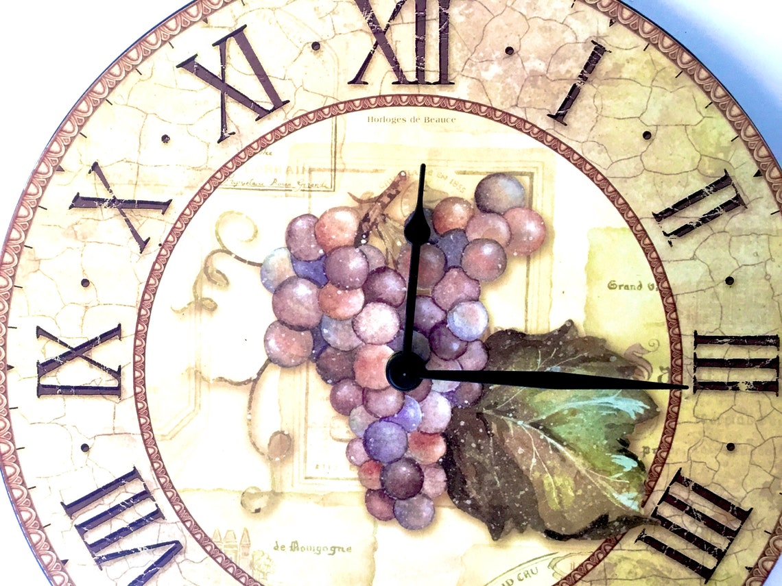 Vintage Wooden Wall Clock With Grapes Shabby Chic Home Decor Etsy UK