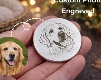 Pet Memorial Photo Coin, Real Brass Photo Coin, Custom Photo engraved Gift, Flip Coin, Portrait engraved gift
