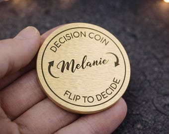 Personalized Decision Coin – Custom Name Engraved Flip Coin – Brass or Silver Metal – Unique Gift for Couples, Friends or Hard Decisions