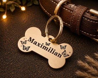 Custom Engraved Solid Brass Dog Tag, Personalized Pet ID Tag, Luxury Brass Collar Tag, Dog Lover Gift, Custom Name Tag, microchipped