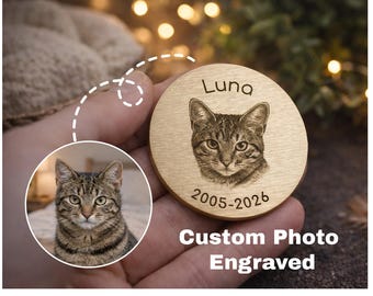 Custom Engraved Pet Portrait Coin – Real Brass Flip Coin with Your Dog or Cat Photo – Memorial or Birthday Gift,