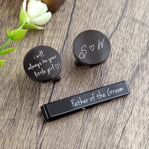 Father of the Groom Tie and Cuff Links, Wedding Tie Clip and Cuff Link, Best Man Proposal Gift, Metal custom cuff links tie clip, for him