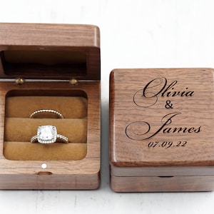 Engraved Custom Wedding Ring Box, Wood Ring Box, Engagement Ring Box, Ring Bearer Ring Box Wedding Ring Box, Proposal Ring box,