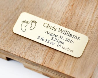 Personalized Baby Birth Brass Plaque, Custom Engraved Nameplate with Footprints, Baby Birth Details Brass Nameplate Keepsake