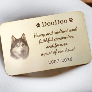 Gedenkplaat huisdier portret gedenkteken, maat 3,25 x 2,2 inch messing gepersonaliseerde gedenkplaat, naamplaatje, gepersonaliseerd metalen naamplaatje hond