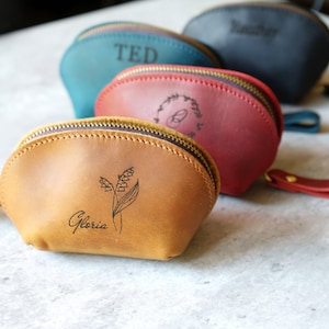 Mini pochette personnalisée, sac à main cosmétique en cuir, portefeuille porte-cartes, petite pochette zippée en cuir, mini sac cosmétique en cuir, idées cadeaux