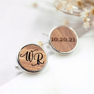 Monogram Cufflinks, Personalized Cufflinks, Custom Engraved Cufflinks, Wedding Gift, Groomsmen Cufflinks, gift for Dad, Wooden cufflinks,