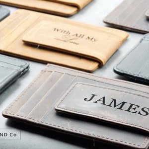 Monedero de clip de dinero de cuero, billetera personalizada, billetera de cuero de vaca para hombres, billetera personalizada con clip de dinero magnético, regalo de Navidad