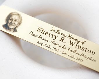 Custom Engraved Brass Portrait Plaque for Urn, Bench, or Memorial Marker, Personalized Brass Photo Plaque, for Keepsakes & Urns