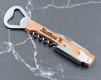 Aangepaste gegraveerde kurkentrekkeropener, aangepaste flesopener, zakmes, cadeau voor bruidsjonkers, cadeau getuige, voor hem, huwelijkscadeaus