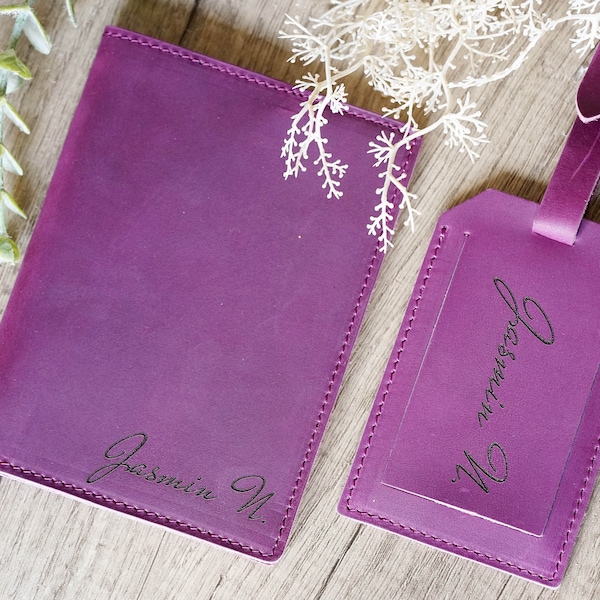 Custom Passport Cover & Luggage Tag, Real Leather Passport Holder, Personalized Leather Luggage Tags, custom Travelling gift, Bridesmaid