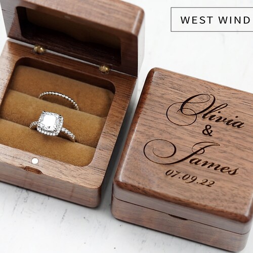 Engraved Custom Wedding Ring Box Wood Ring Box Engagement Etsy