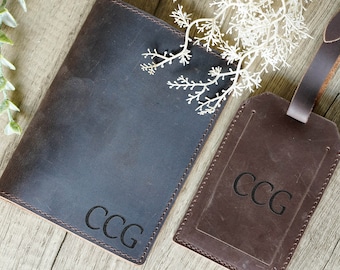 Funda de pasaporte y etiqueta de equipaje personalizadas, funda de pasaporte de cuero auténtico, etiquetas de equipaje de cuero personalizadas, regalo de viaje personalizado, dama de honor