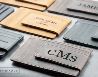 Personalized Leather Money Clip Wallet, Custom Engraved Wallet for Men, Personalized Wallet with Magnetic Money Clip, Christmas Gift