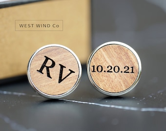 Personalized Cufflinks Gift for him, Custom Engraved Cufflinks, Wedding Gift, Groomsmen Cufflinks, gift for Dad, Wooden cufflinks,