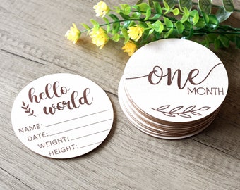 Baby Monthly Milestone signs, Wooden Monthly milestone sets, New Born Baby Baby Announcement Milestone Marker Baby stats Month Photo Props