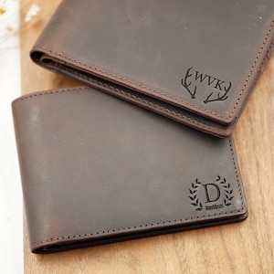Cartera triple para hombre, Cartera grabada personalizada, Regalo de Navidad, Regalo para papá, Regalo de aniversario para él, Regalo de Navidad, Día del Padre