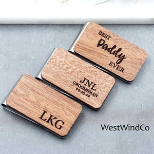 Clip d’argent gravé, Clip d’argent en bois pour homme, Saint-Valentin, Noël, Cadeau pour fils, Cadeau de fin d’études, Cadeau gravé sur mesure