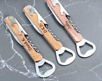 Gegraveerde kurkentrekkeropener, aangepaste flesopener, zakmes, cadeau voor bruidsjonkers, cadeau getuige, voor hem, huwelijkscadeaus