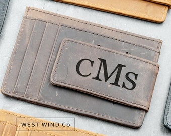 Leather Money Clip Wallet, Personalized Wallet, Cowhide Wallet for men, Personalized Wallet with Magnetic Money Clip, Christmas Gift