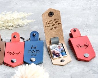 Personalized Photo gift for Dad, Best Dad Ever Keychain, Picture keychain, leather keychain for her, for Anniversary gift, Christmas gift