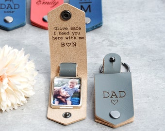 Personalized Photo gift for Dad, Best Dad Ever Keychain, Picture keychain, leather keychain for her, for Anniversary gift, Christmas gift