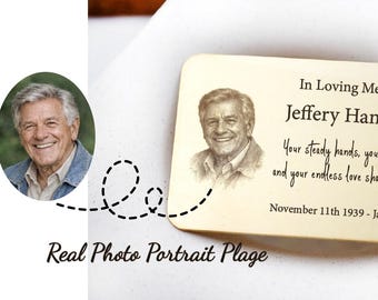 Custom Photo Portrait Plaque for Urn, Bench, Dad, Mom or Memorial Marker, Personalized Brass Photo Plaque, for Keepsakes & Urns, Solid brass